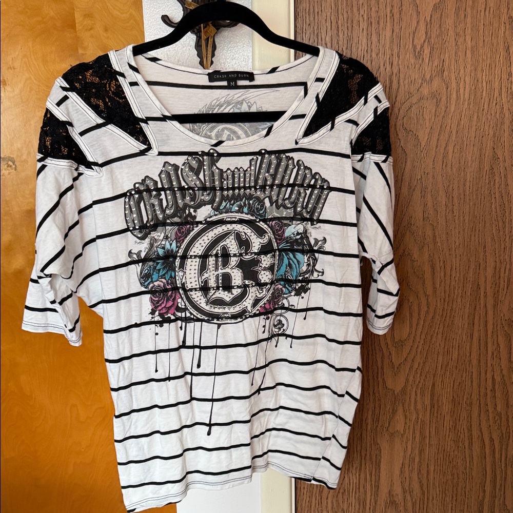 Crash & Burn Black and White Graphic Tee